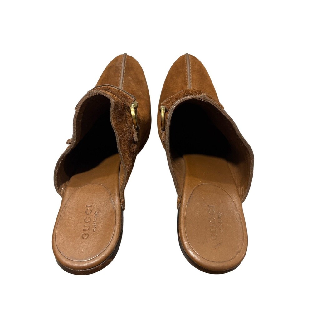 Y2K Gucci Brown Suede Horsebit Platform Mule Clogs Heels Size 7.5 Made in Italy - Picture 11 of 13